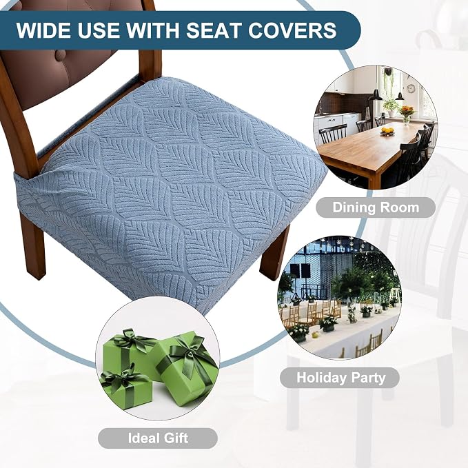 Removable Washable Dining Chair Seat Covers Set of 6,Stretch Jacquard Chair Seat Cushion Protector Slipcovers, Rear Covers