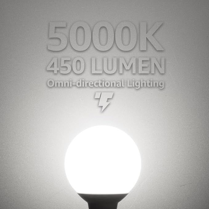 TORCHSTAR 6-Pack G25 LED Light Bulbs, 5W 450LM, Dimmable, 5000K | UL Listed, 40W Equivalent Daylight Vanity Globe Round Bulbs, E26 Base Decorative Bulb, for Bathroom Vanity or Mirror