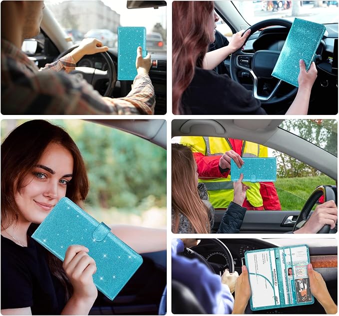 Car Registration and Insurance Card Holder, Document Holder for Cards, Driver Vehicle License Document Glove Box Compartment Organizer, Car Essentials For Women
