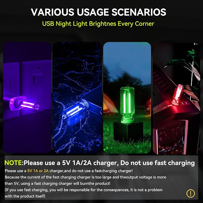 4 PCS USB Night Light Bulb, Touch Dimmable Retro Car Interior Ambient Light | Portable Glass Bottle Design Chubby Glow Light for Car, Truck, 2 Red and 2 Blue Ambient Lighting