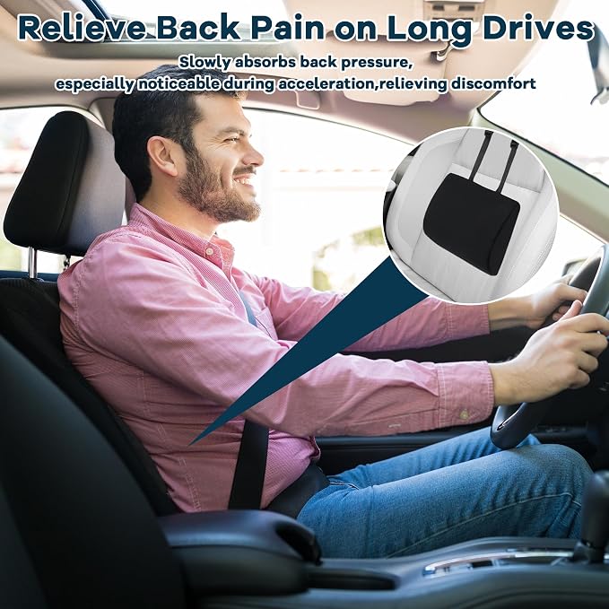 ROYALAY Lumbar Support Pillow for Car Seat Driver, Car Seat Cushions with Adjustable Straps for Driving Back Pain, Ergonomic Back Cushion with Removable Cover for Car, Computer, Gaming Chair, Recliner
