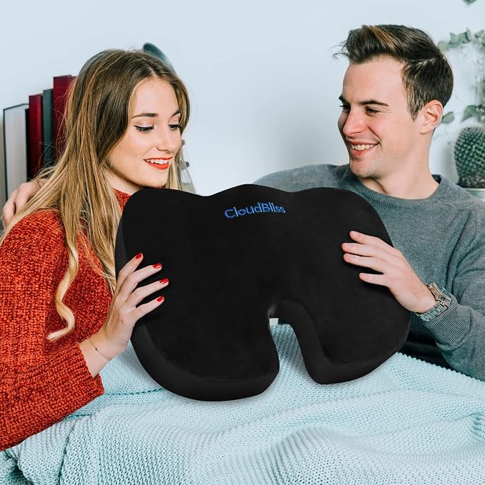CloudBliss Gel Seat Cushion - Cooling Gel Enhanced Memory Foam Ergonomic Seat Cushion for Long Sitting for Office, Game, Car, Automotive, Airplane (Large, Black)
