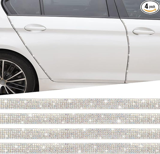 TOMALL Bling Car Door Guard Crash Bumper Crystal Anti-Scratch Strip Sticker Crystals Car Door Bumper Protector Accessory DIY for Interior and Exterior Decoration Styling Accessories AB White