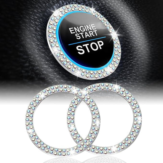 LivTee Car Engine Start Stop Decoration Ring, Crystal Double Rhinestone, Bling Car Interior Accessories for Women, Key Ignition & Knob Bling Ring, Push to Start Button Cover/Sticker, Colorful