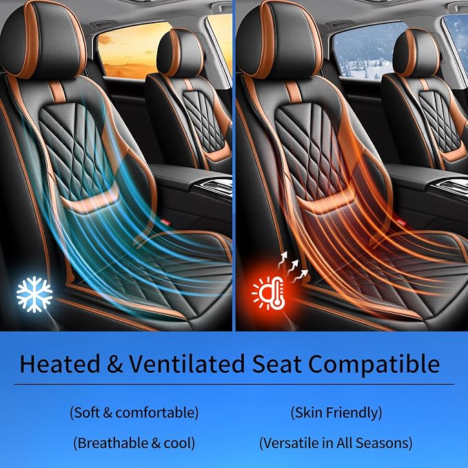 Fit Juke Car Seat Covers Compatible with Nissan Juke 2011-2016 2017-Premium Leather,Waterproof,Breathable,Airbag Compatible &All-Weather Seat Cushion Protecto(Full Set,Brown)