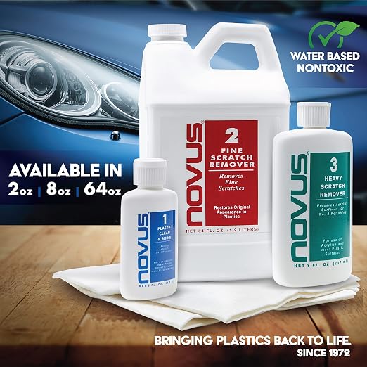 NOVUS-PK64 | Plastic Clean & Shine #1, Fine Scratch Remover #2, and Heavy Scratch Remover #3 | 64 Ounce Bottles