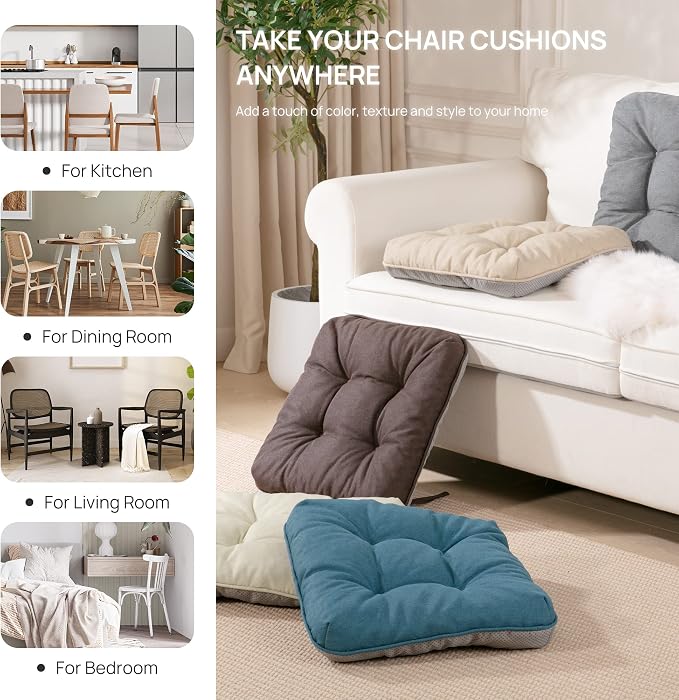 Love's cabin Memory Foam Chair Cushions Set of 4, 15.5"x15.5"x3.5" Indoor & Outdoor Seat Pads for Dining, Kitchen, Office, Patio Chairs - Coffee