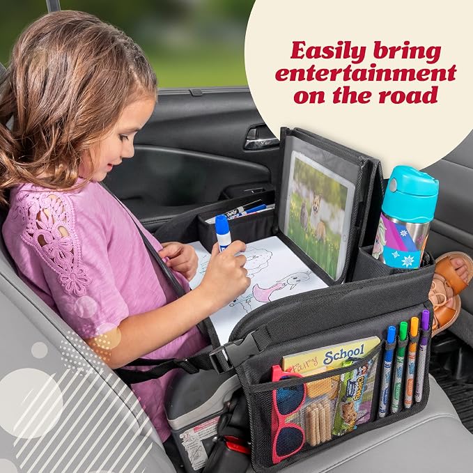 Lusso Gear Lap Tray for Toddler and kids, Table Tray for Travel, Car Seat, Airplane, Desk Essential Accessories and Road Trip Activities (Gray)