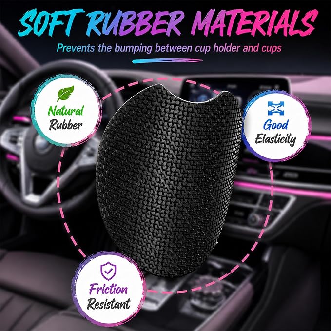 2PCS Flower Car Cup Holder Coasters Neoprene Car Coasters Universal | 2.75" Anti-Slip Rubber Mat with Finger Slot for Vehicle SUV Truck Vivid Cars Accessories Flower Gifts for Women Men