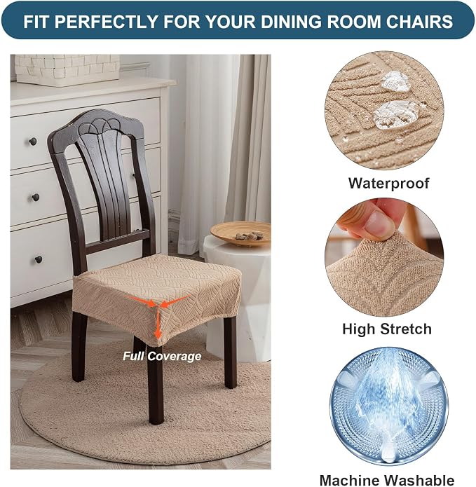 Removable Washable Dining Chair Seat Covers Set of 2,Stretch Jacquard Chair Seat Cushion Protector Slipcovers, Rear Covers