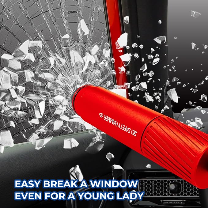 2 Pack Car Safety Hammer Car Window Breaker Seatbelt Cutter Emergency Escape Tool Car Glass Breaker for Land and Underwater Life-Saving Car Safety Kit Essentials Car Accessories (Red+Red)