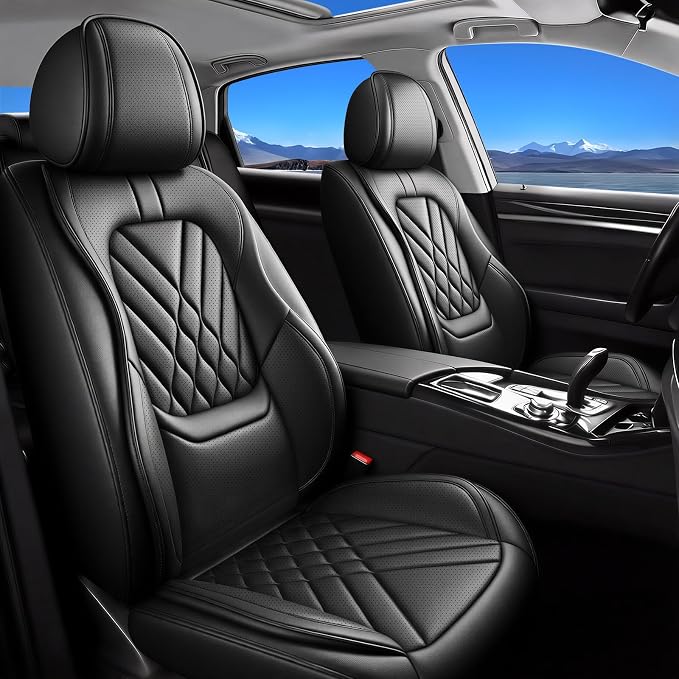 Fit Versa Car Seat Covers Compatible with Nissan Versa 2009-2025 2026-Premium Leather,Waterproof,Breathable,Airbag Compatible &All-Weather Seat Cushion Protecto(Full Set,Black)