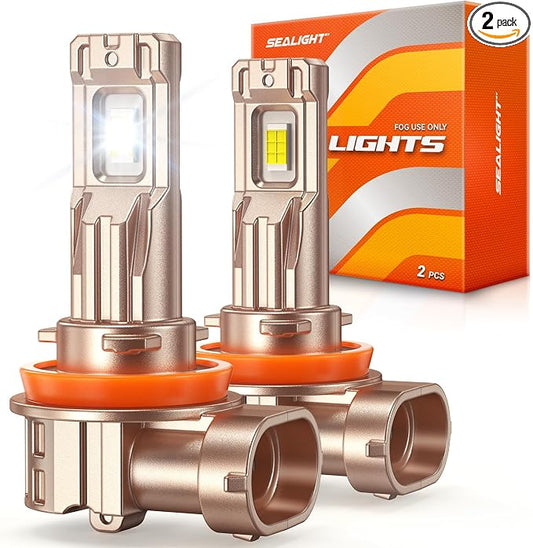 SEALIGHT H11/H8/H9 Fog Bulbs, 44000LM Bright White Fog Lights, 1:1 OEM Fit, IP68 Waterproof, Non-Polar Plug and Play Installation, Pack of 2