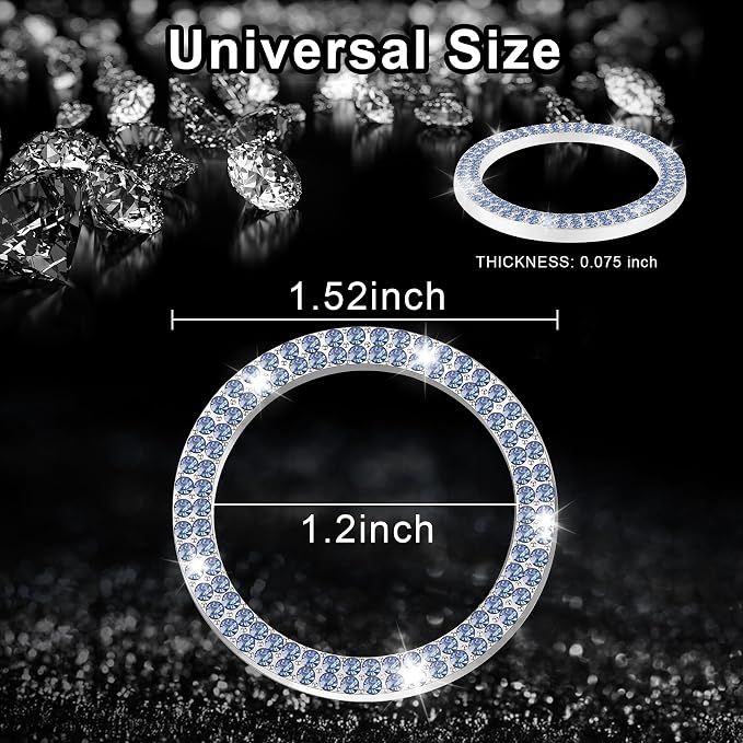 LivTee Car Engine Start Stop Decoration Ring, Crystal Double Rhinestone, Push to Start Button Cover/Sticker, Key Ignition & Knob Bling Ring, Bling Car Interior Accessories for Women, Light Blue