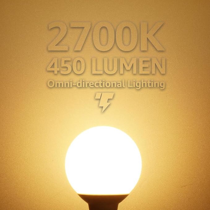 TORCHSTAR 6-Pack G25 LED Light Bulbs, 5W 450LM, Dimmable, 2700K | UL Listed, 40W Equivalent Soft White Vanity Globe Round Bulbs, E26 Base Decorative Bulb, for Bathroom Vanity or Mirror