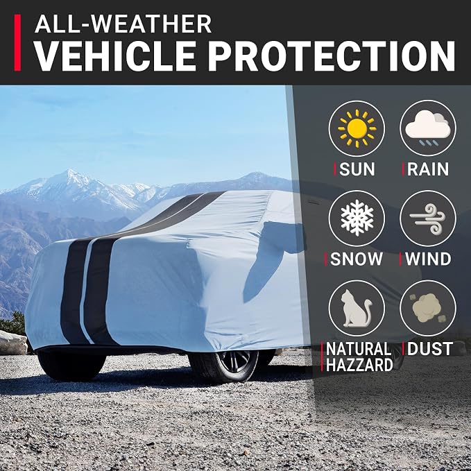 iCarCover Premium Heavy Duty Truck Car Cover - Waterproof All Weather Rain Snow UV Protection F-250 Super Duty, Ram 1500 Classic, Silverado, Sierra 2500, Size T80 (See Size Chart), Stripe - Gray/Black