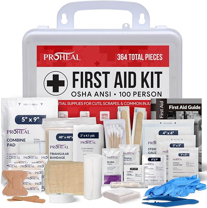 100 Person OSHA Compliant First Aid Kit for Businesses, Vehicles, Trucks, Construction Site - Type III, ANSI Class A Emergency Kit - 364 Piece Essential First Aid Supplies