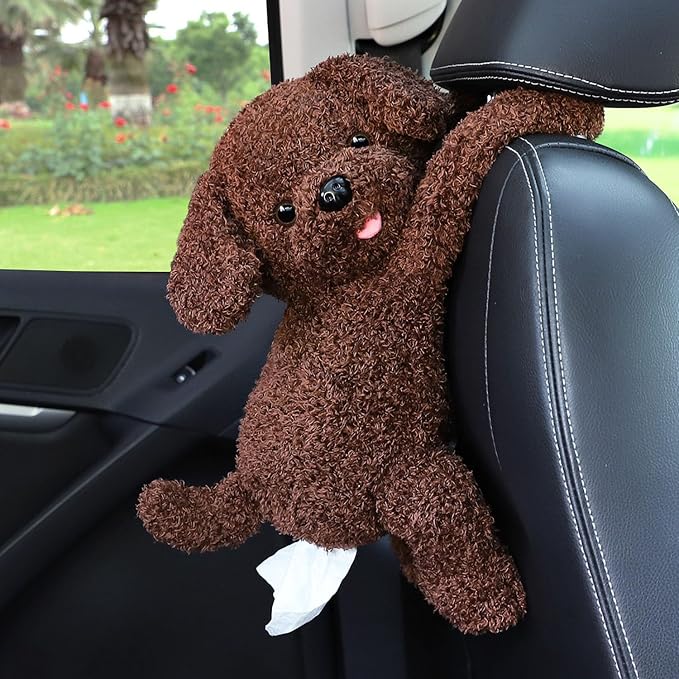 Elephant Tissue Box Cover Plush Tissue Box Holder for Car, Home, Decorative Holder/Organizer for Bathroom Vanity Countertop, Nightstands, Office Desk-Dog