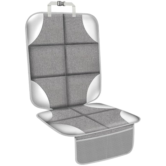 Car Seat Protector for Child Car Seat, 600D Fabric Carseat Seat Protectors, Seat Protector Under Baby Pet Car Seat with Upgraded Non-Slip Backing, Mesh Storage Pockets, Silver-Gray, 1PCS