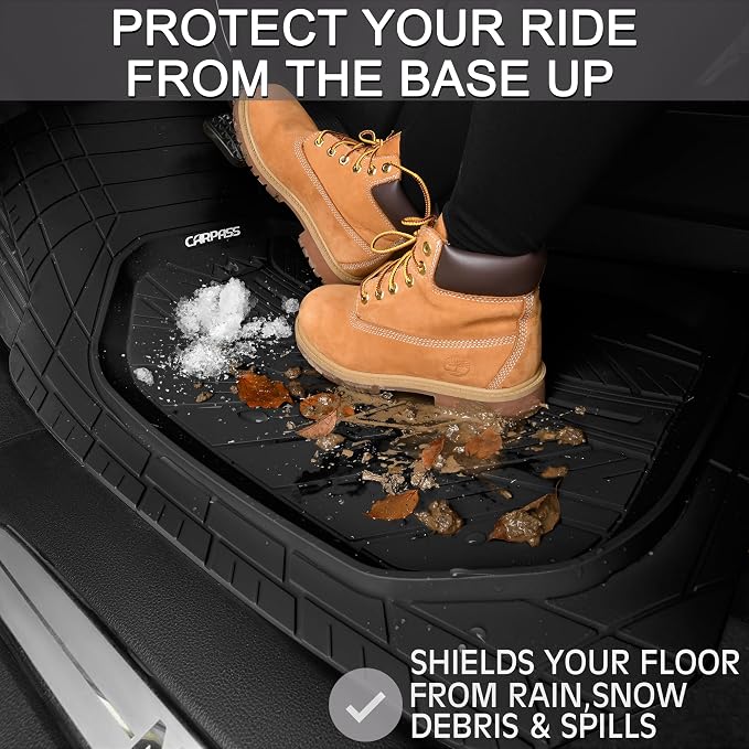 CAR PASS Deep Dish Floor Mats for Cars, Heavy Duty Rubber Floor Mats with Trunk Cargo Liner, Universal Trim-to Fit Automotive Floor mats for Truck Van SUV Waterproof All Weather Car Mats Solid Black