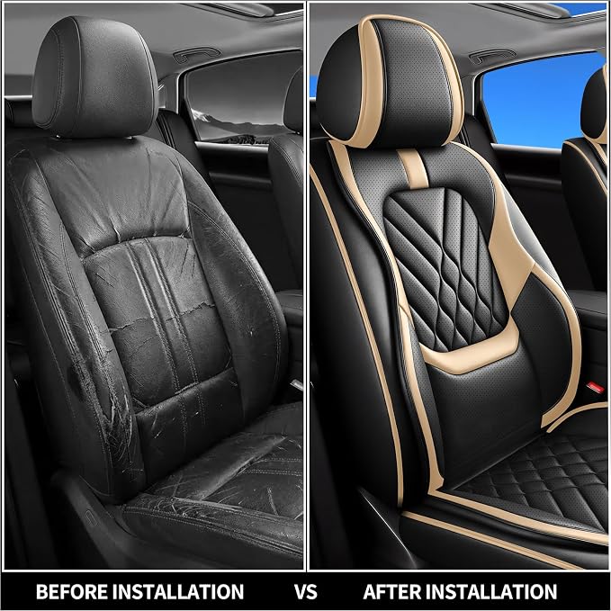 Fit Rogue Car Seat Covers Compatible with Nissan Rogue 2010-2024 2025 2026-Premium Leather,Waterproof,Breathable,Airbag Compatible &All-Weather Seat Cushion Protecto(Full Set,Beige)