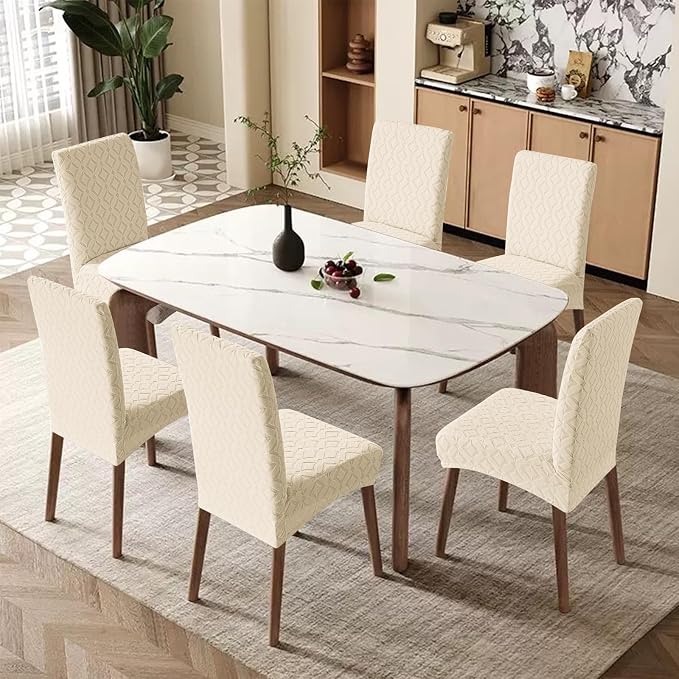 Genina Waterproof Chair Covers for Dining Room Set of 4, Removable Washable Chair Slipcover Protectors, Beige