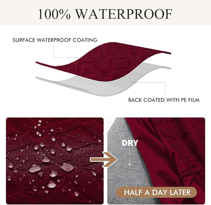 Genina Waterproof Chair Covers for Dining Room Set of 6, Removable Washable Chair Slipcover Protectors, Wine Red