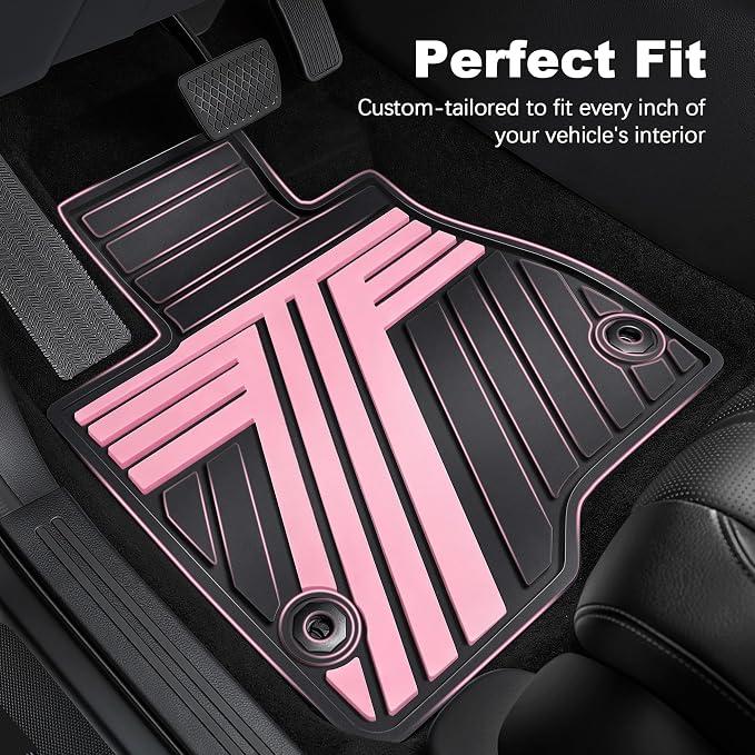 Rubber Floor Mats for Honda Civic Sedan Hatchback Si 2022-2026 | Include Sport but Not for Hybrid, All Weather Car Floor Liners Fit for Acura Integra 2023-2026, 1st & 2nd Row, Black & Pink