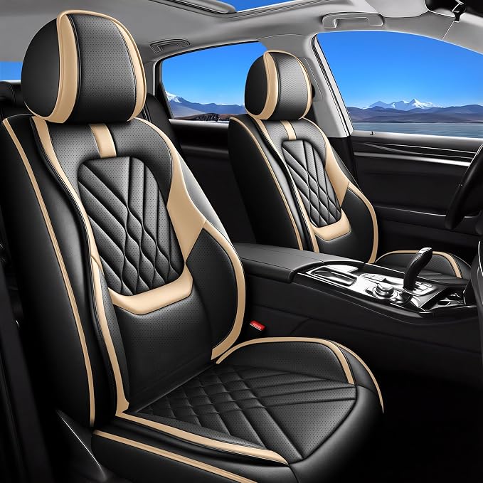 Fit Juke Car Seat Covers Compatible with Nissan Juke 2011-2016 2017-Premium Leather,Waterproof,Breathable,Airbag Compatible &All-Weather Seat Cushion Protecto(Full Set,Beige)