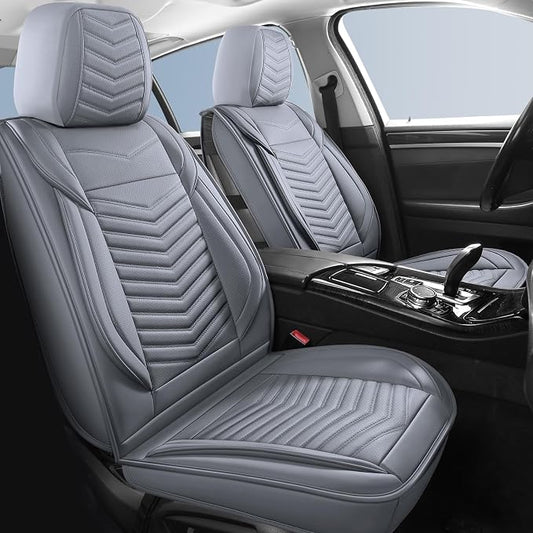HChengkikz Front Car Seat Cover, Waterproof Faux Leather, Waterproof (Gray) | Easy Maintenance, Airbag Compatible, Universal Fit For Most SUVs Trucks Pick-ups Sedans