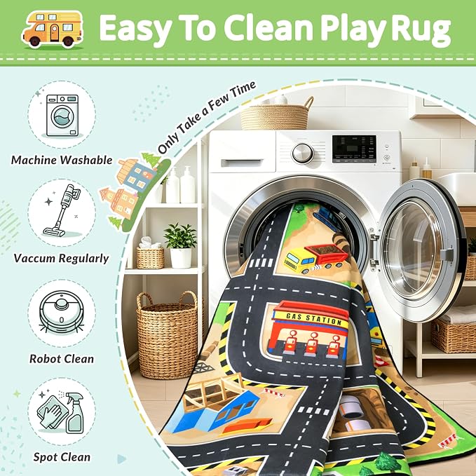 Kids Rug, 3x5 Ft Construction Play Rug for Kids | Extra Thick 0.4in Soft Construction Site Play Rug with Non-Slip Rubber Backing,Machine Washable for Bedroom & Playroom