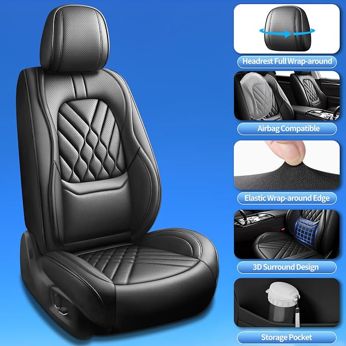 Fit Altima Car Seat Covers Compatible with Nissan Altima 2010-2024 2025 2026-Premium Leather,Waterproof,Breathable,Airbag Compatible &All-Weather Seat Cushion Protecto(Full Set,Black)