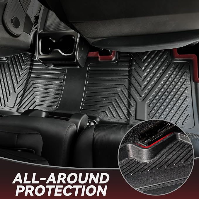 YITAMOTOR Floor Mats Compatible with 2019-2024 Dodge Ram 1500 Crew Cab New Body with Rear Under Seat Storage Box, TPE All-Weather Front 1st & 2nd Row, Black
