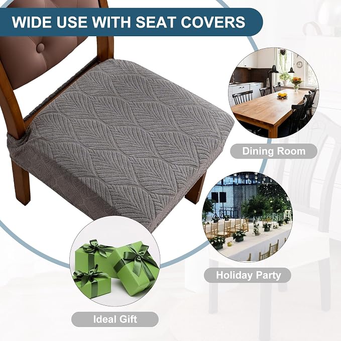 Removable Washable Dining Chair Seat Covers Set of 4,Stretch Jacquard Chair Seat Cushion Protector Slipcovers, Rear Covers