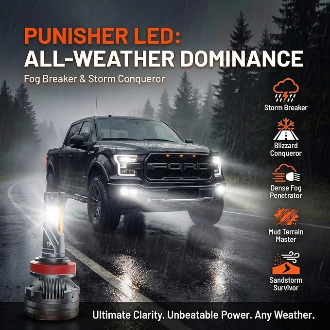 LUXSTER H7 Punisher 60000lm High Performance LED Bulbs 6000K (2 Pack) | 140W High Power, Exclusive Triple Copper-Tube Cooling, 5th-Gen CANBUS, Foglight Use, Plug-N-Play, 6000K, IP68