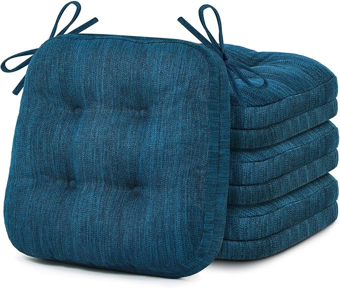 Shinnwa Dining Chair Cushions Set of 4, Dual-Layer Memory Foam Kitchen Chair Cushions, Patented Design Seat Pads with Ties, 16.5 x 16.5 x 3.5in, 4 Pack, Navy Blue