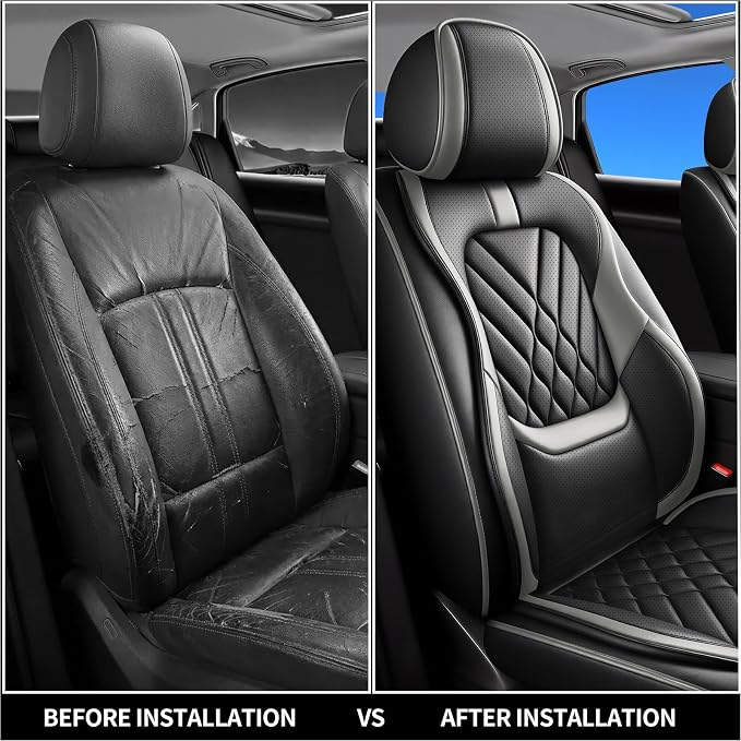 Fit Leaf Car Seat Covers Compatible with Nissan Leaf 2011-2024 2025 2026-Premium Leather,Waterproof,Breathable,Airbag Compatible &All-Weather Seat Cushion Protecto(Full Set,Grey)
