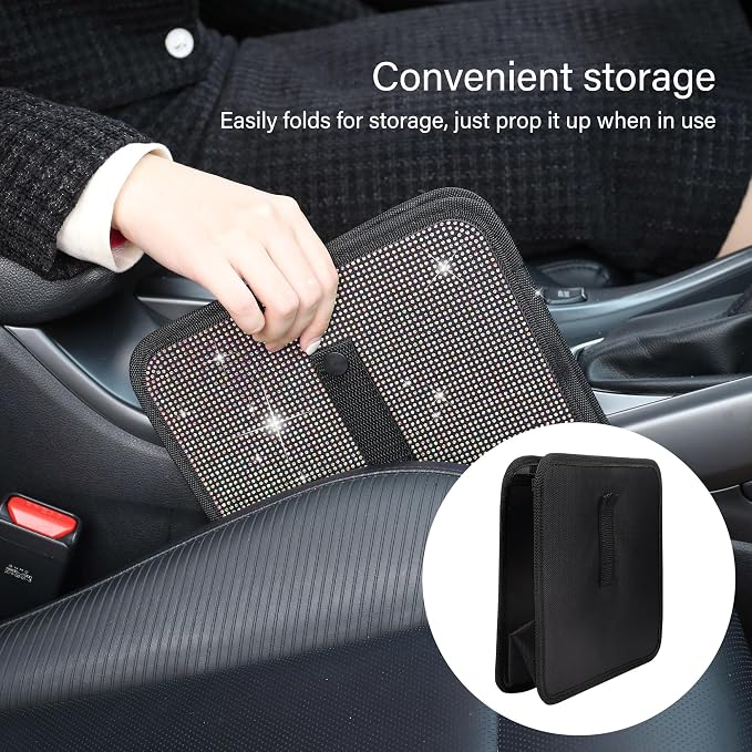 Foldable Car Trash Cans with Rhinestone,Bling Car Trash Bin for Car Seat Organizer & Car Decorations,Universal Bling Car Accessories Car Garbage Can for Most Cars,SUVs,Trucks (White)