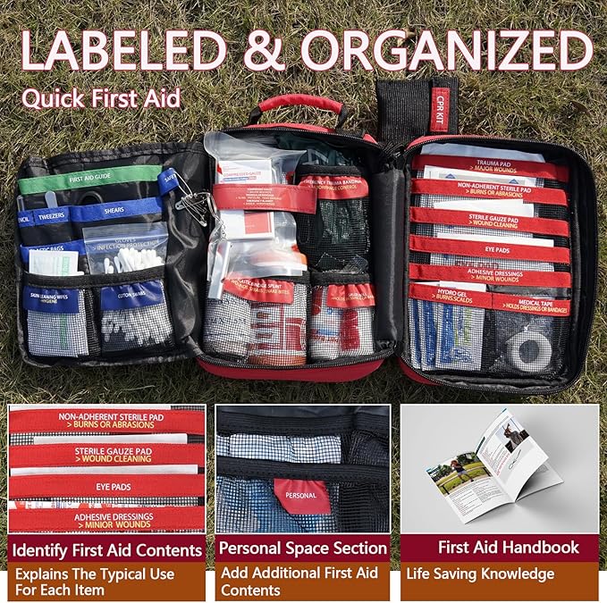 First Aid Trauma Kit,Comprehensive First Aid Kit with Labelled Compartments, Molle System Emergency Kits for Cars, Home, Office, Backpacking, Camping, Traveling, and Cycling-265 Piece