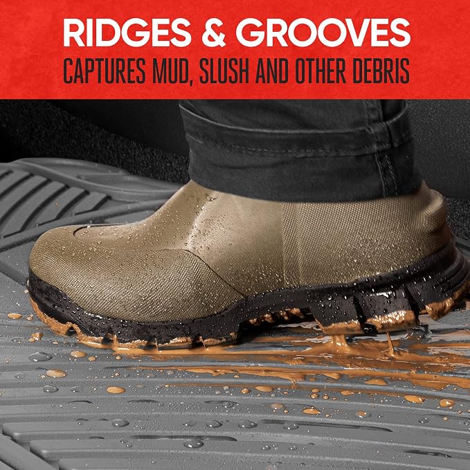 Motor Trend FlexTough Performance All Weather Rubber Car Floor Mats - 3 Piece Floor Mats Automotive Liners for Cars Truck SUV, Heavy-Duty Waterproof (Gray)