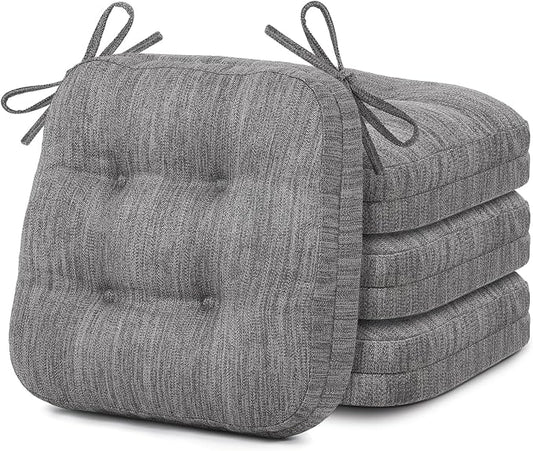 Shinnwa Kitchen Chair Cushions Set of 4, Dual-Layer Memory Foam Dining Chair Cushions, Patented Design Seat Pads with Ties, 16.5 x 16.5 x 3.5in, 4 Pack, Grey