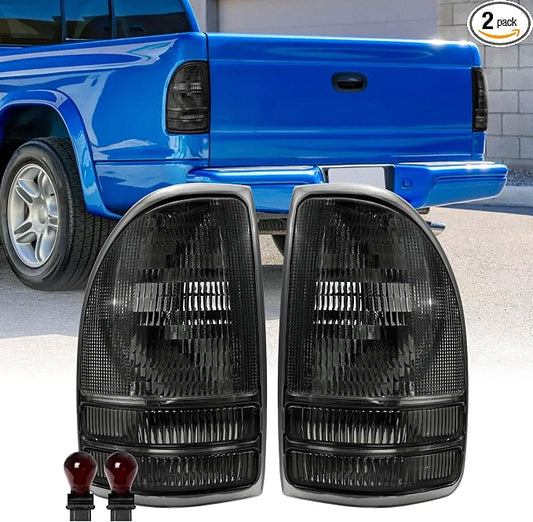 USR 97-04 Dakota PickUp Tail Light – Rear Tail Lamps (Left + Right) Pair - Compatible with 1997-2004 Dodge Dakota Pick Up Truck All Models/Trims (SMOKE TAIL LIGHTS/PLUG AND PLAY READY)