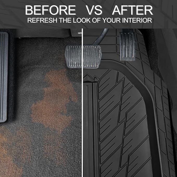 CAR PASS Deep Dish Floor Mats for Cars, Heavy Duty Rubber Floor Mats with Trunk Cargo Liner, Universal Trim-to Fit Automotive Floor mats for Truck Van SUV Waterproof All Weather Car Mats Solid Black