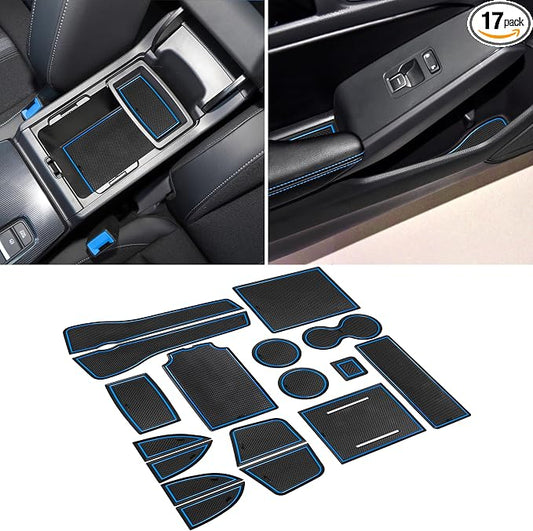 for Honda Civic Accessories 2022 2023 2024 2025 2026 11th Gen Sedan Cup Holder Insert Center Console Liner Door Slot Mats Pad Coaster Trim Premium Rubber Custom Interior 17PC Set (Blue Trim)