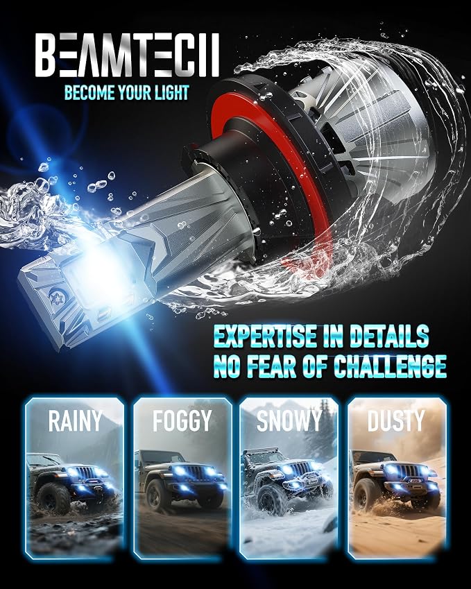 BEAMTECH H13 Bulbs, 800% Brighter High Speed Fan 6500K Light, Pack of 2 | 9008 Light Bulb, 50,000h Lifespan, 15,000rpm Turbo Fan, Liquid Cooling Tube, Aviation Aluminum Body