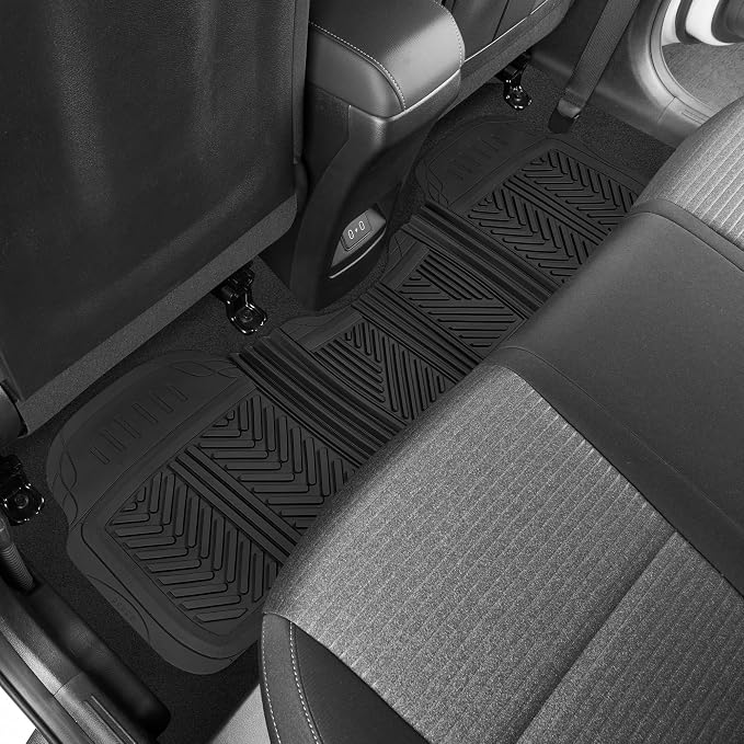 Motor Trend FlexTough Performance All Weather Rubber Car Floor Mats - 3 Piece Floor Mats Automotive Liners for Cars Truck SUV, Heavy-Duty Waterproof (Black)