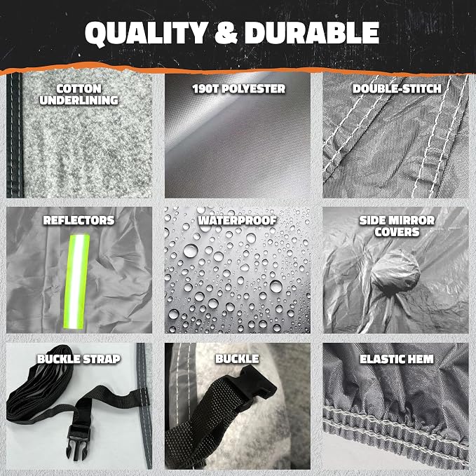 Mockins Medium 190"x75"x60" Water-Repellent 190T Polyester Sedan Car Cover | Soft Outdoor & Indoor Car Covers for Automobiles | All Weather Full Exterior Covers for Dust, UV, Light Rain, Snow & Frost