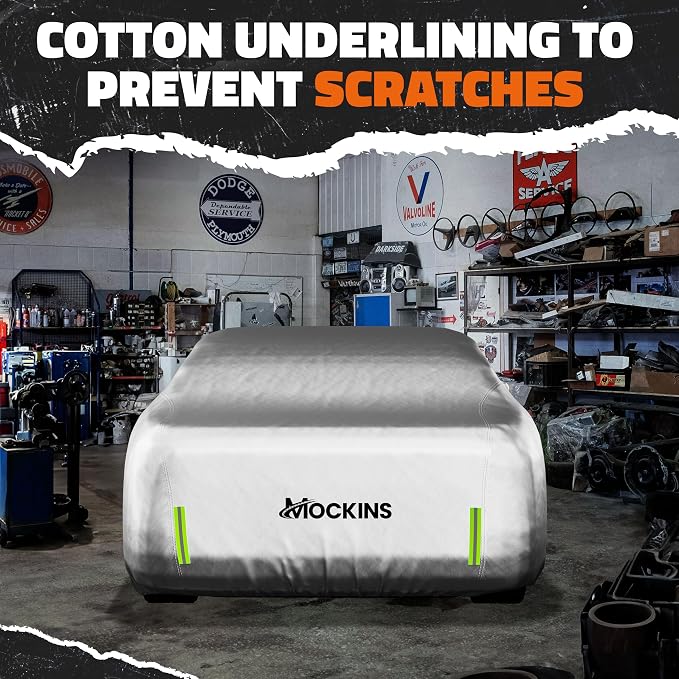 Mockins Medium 190"x75"x60" Water-Repellent 190T Polyester Sedan Car Cover | Soft Outdoor & Indoor Car Covers for Automobiles | All Weather Full Exterior Covers for Dust, UV, Light Rain, Snow & Frost