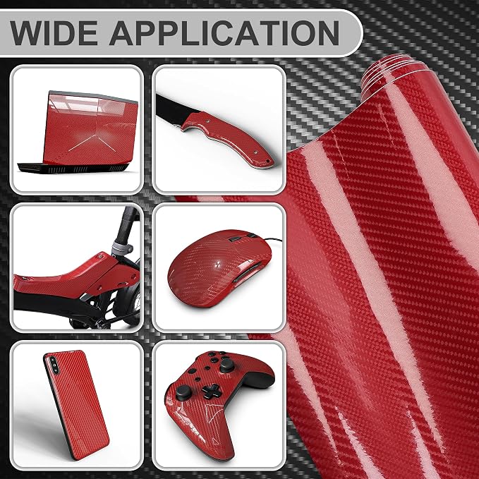 Lypumso 6D Carbon Fiber Vinyl Wrap Roll, Glossy Car Wrap Film Featuring Bubble Free Air Release Technology, Car Moto DIY Interior Exterior Decoration (Carbon Fiber Red, 1ft x 10ft)