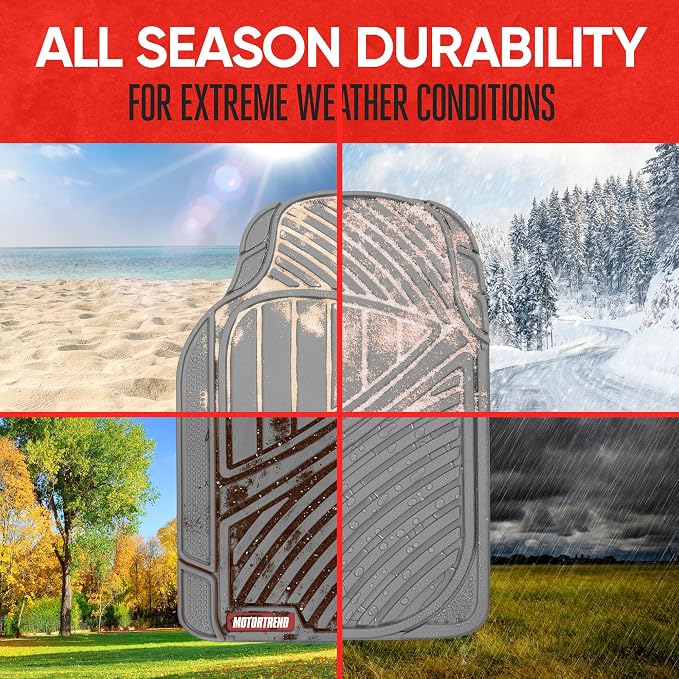 Motor Trend FlexTough Performance All Weather Rubber Car Floor Mats - 3 Piece Floor Mats Automotive Liners for Cars Truck SUV, Heavy-Duty Waterproof (Gray)